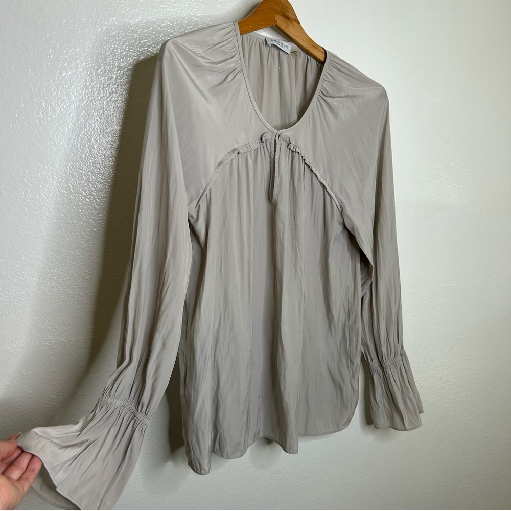 Ramy Brook Grey Long Sleeve Shirred Blouse L